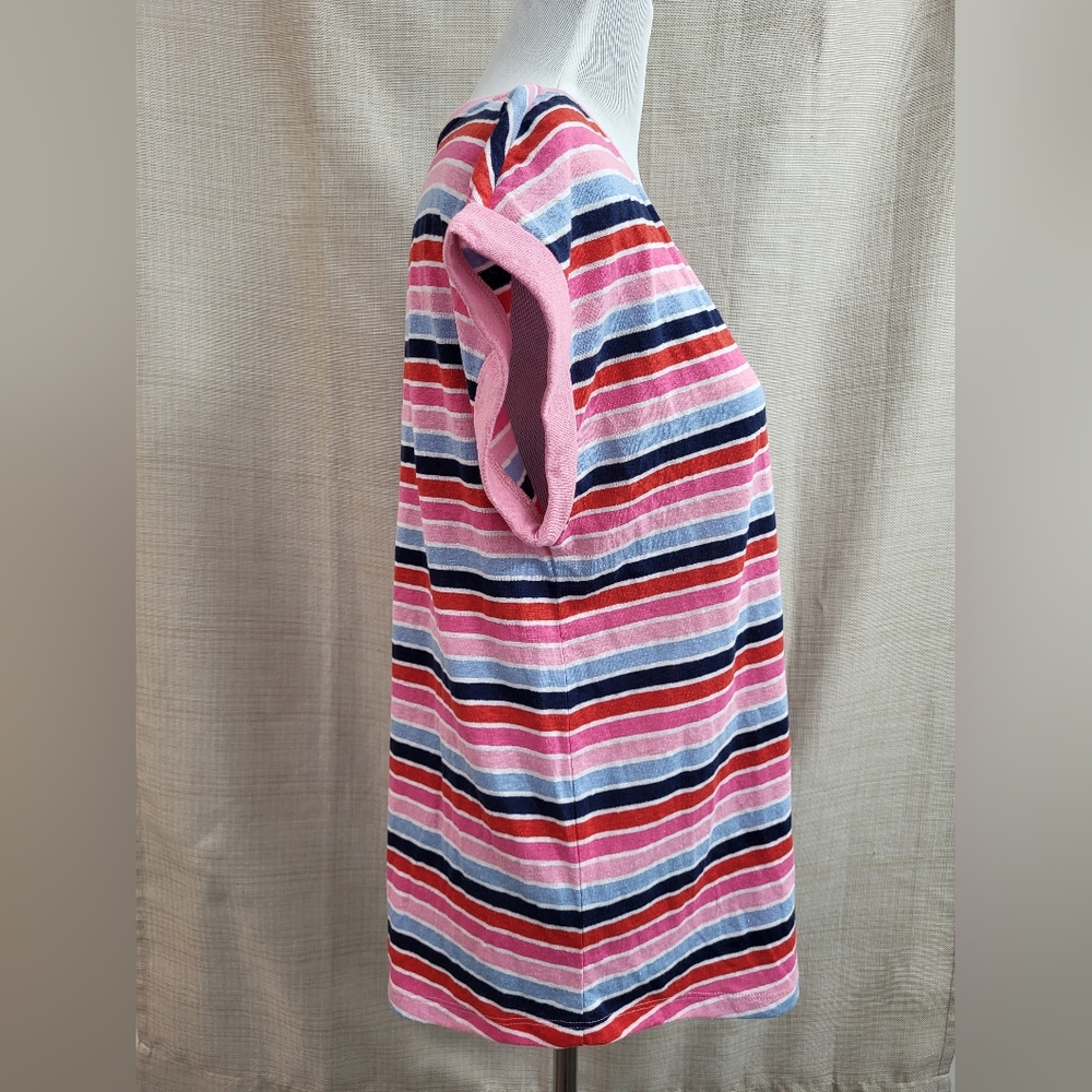 Talbots Women's Red Pink Blue White Stripe V-Neck  Linen Casual T-Shirt Size Med - Picture 4 of 11